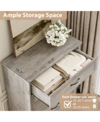 Farmhouse 5 Drawers Dresser for Bedroom,  Tall Chest of Drawer, Wooden Vertical Dresser with Metal Handles and Stable Base