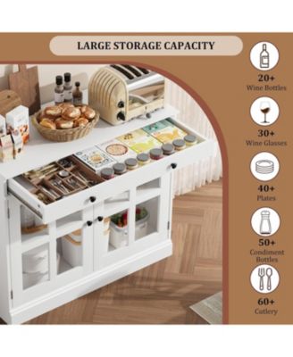 Modern Buffet Cabinet, Sideboard Storage with Glass Doors, Adjustable Shelf Large Drawer Cabinet, Dining Room Kitchen Entryway Cupboard