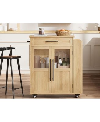 Mobile Kitchen Island Cart with Storage, 360° Rolling Wheels, Rolling Island with Drawers, Spice Rack and Handle