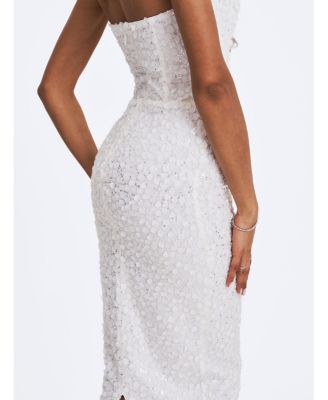 Women's Myra White Beaded Mesh Strapless Wedding Dress