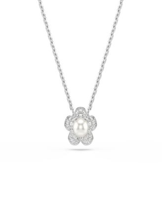 Ariana Grande x Rhodium Plated Mother of Pear Flower Necklace and Earrings Set