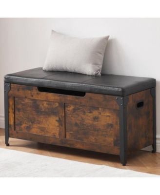 Storage Chest Wooden Storage Bench with Safety Hinges Large Shoe Bench for Entryway Easy Assembly