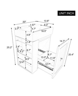 20" Bathroom Vanity with Ceramic Sink, Wall Mounted Storage Cabinet with Drawer & Side Shelf for Small Bathrooms