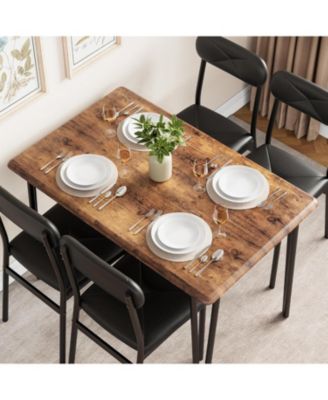 5-Piece Square Dining Set for 4, Metal Frame Table & Upholstered Chairs, Retro