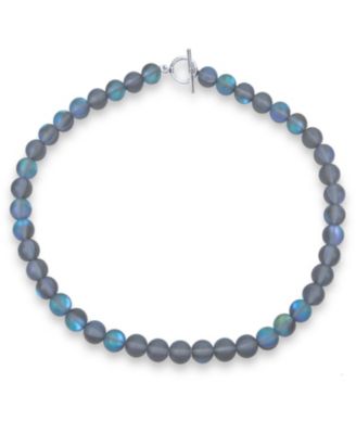 Translucent Blue Moonstone 10MM Bead Strand Necklace Silver Clasp 