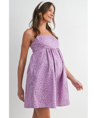 Maternity Floral Square-Neck Adjustable Strap Romper with Pockets