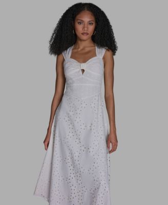 Women's Sweetheart Neck Keyhole Eyelet Maxi Dress