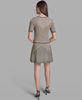 Women's Short-Sleeve Mix Pattern Crew Neck Top