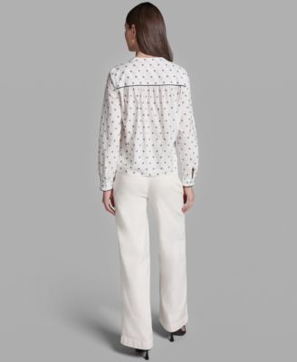 Women's Long-Sleeve Collared Printed Top