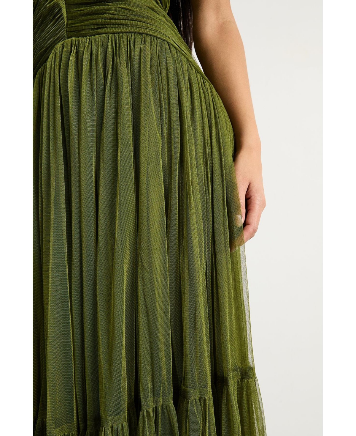 Warehouse Women's Petite Velvet Trim Tulle Maxi Dress