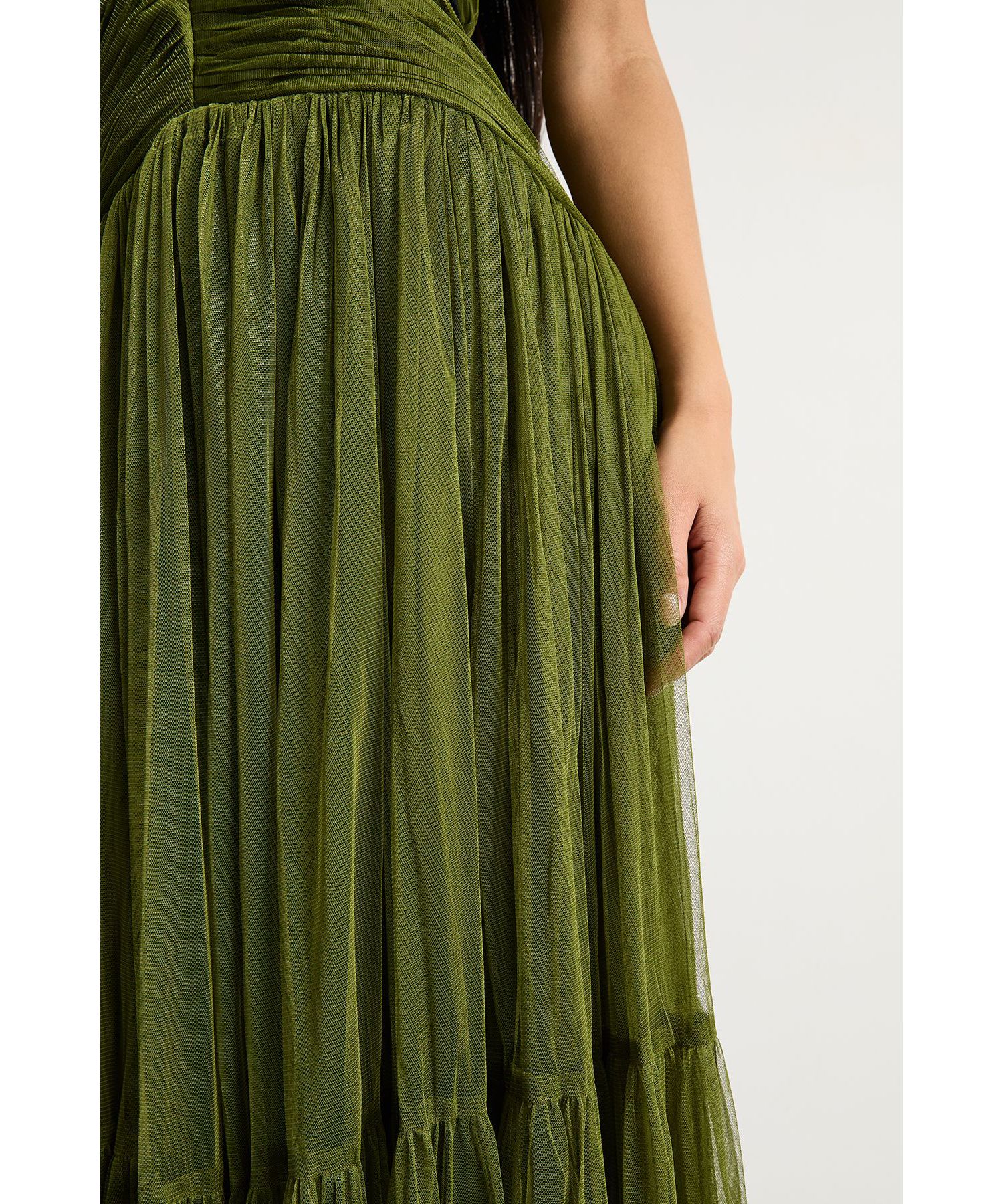 Women's Petite Velvet Trim Tulle Maxi Dress