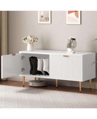Modern Shoe Bench for Entryway Storage Bench with Fluted Door Wooden Shoe Cabinet for Foyer