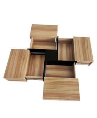Coffee Table - Square Center Table with 4 Hidden Storage Compartments and Extendable Sliding Tabletop, High-gloss Design for Living Room