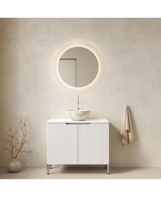 30" Freestanding Bathroom Vanity with Carrara Marble Top, Ceramic Bowl Sink & Double Door Storage Cabinet