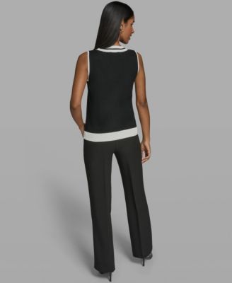 Women's Scoop-Neck Sleeveless Knit Top with Contrast Trim