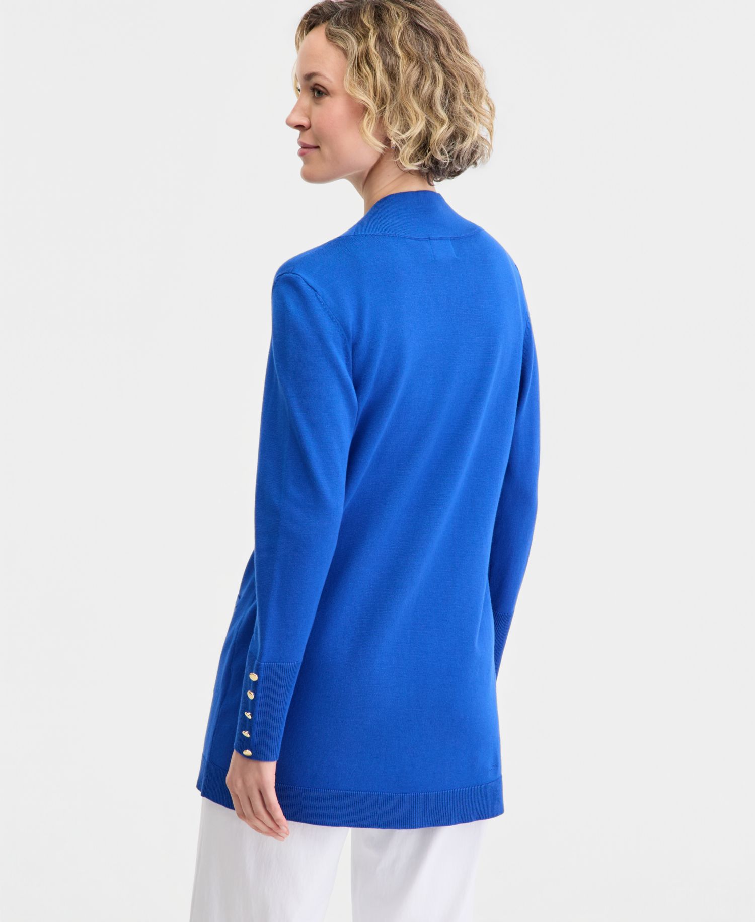 Petite Open-Front Button-Cuff Cardigan Sweater