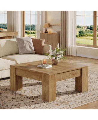 Square Coffee Table, 39-Inch Farmhouse Wooden Coffee Table with Sturdy Legs