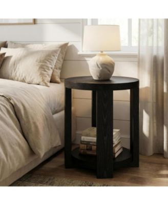 2-Tier End Table for Living Room & Bedroom, Small SideTable with Storage Shelf (2, Black)