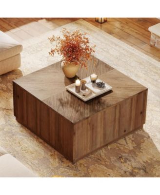 31.5-Inch Square Coffee Table for Living Room, Solid Wood