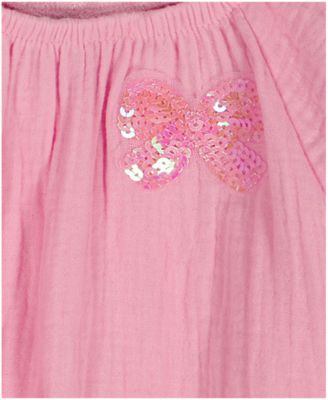 Girls' 2T-6X Puff-Sleeve Solid Top and Shorts, 2-Piece Set