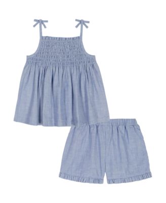 Girls' 2T-6X Woven Oxford Tunic and Ruffle Trim Shorts, 2-Piece Set