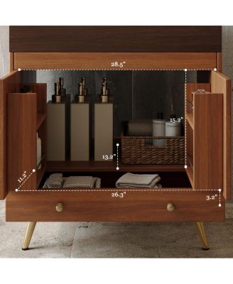 30" Freestanding Bathroom Vanity with Faux Marble Top, Ceramic Sink, Soft Close Storage for Small Bathrooms