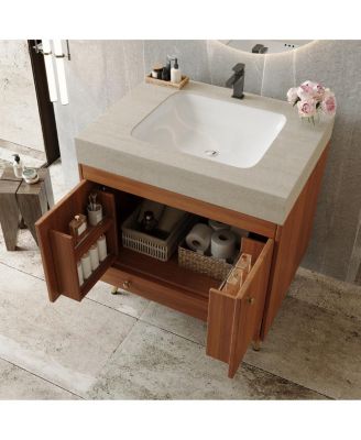 30" Freestanding Bathroom Vanity with Faux Marble Top, Ceramic Sink, Soft Close Storage for Small Bathrooms