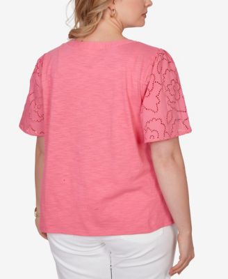 Plus Size Eyelet Sleeve Cotton Jersey Top