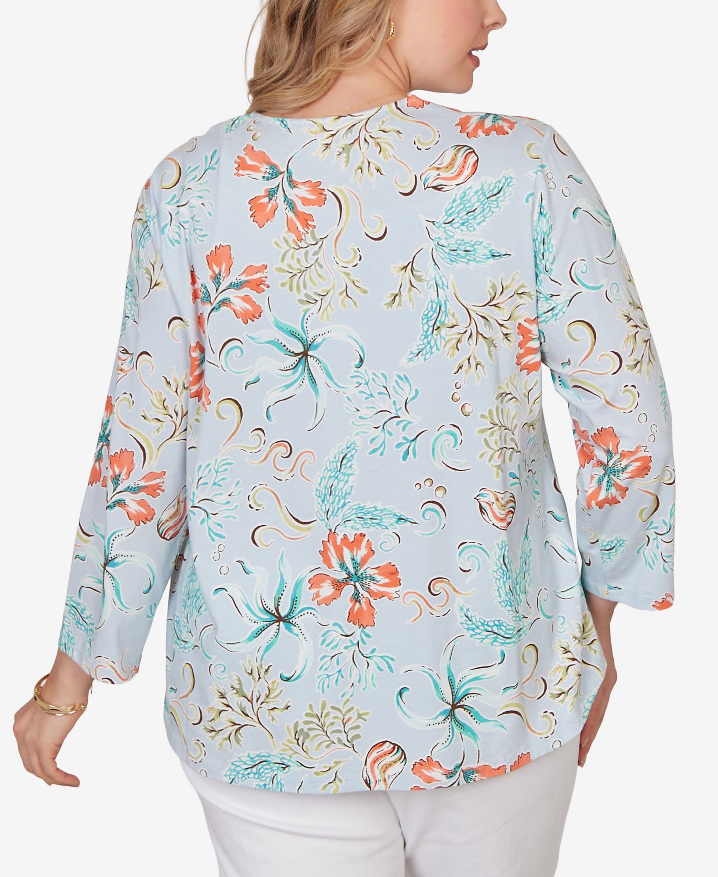 Женский топ Ruby Rd. Plus Size Embellished Oceania Floral Knit, цвет: Синий разноцветный — фото 2