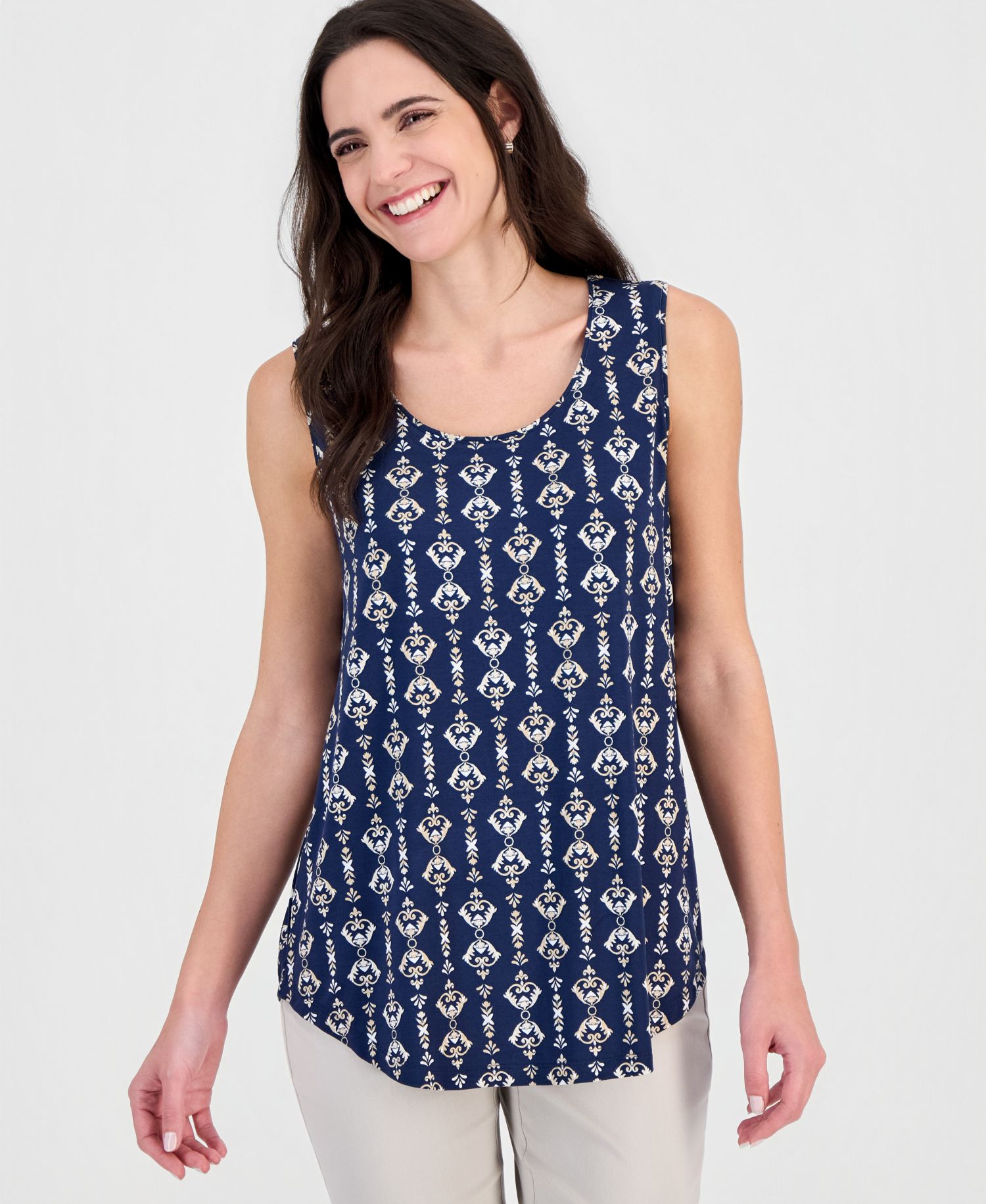 Women's Printed Scoop-Neck Sleeveless Tank Top
