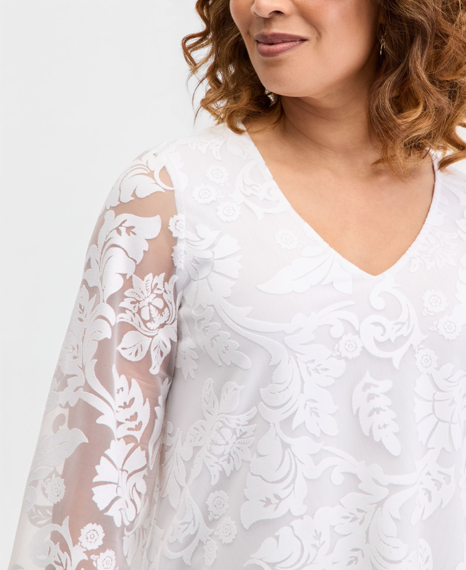 Women's 3/4-Sleeve Allover Burnout V-Neck Top