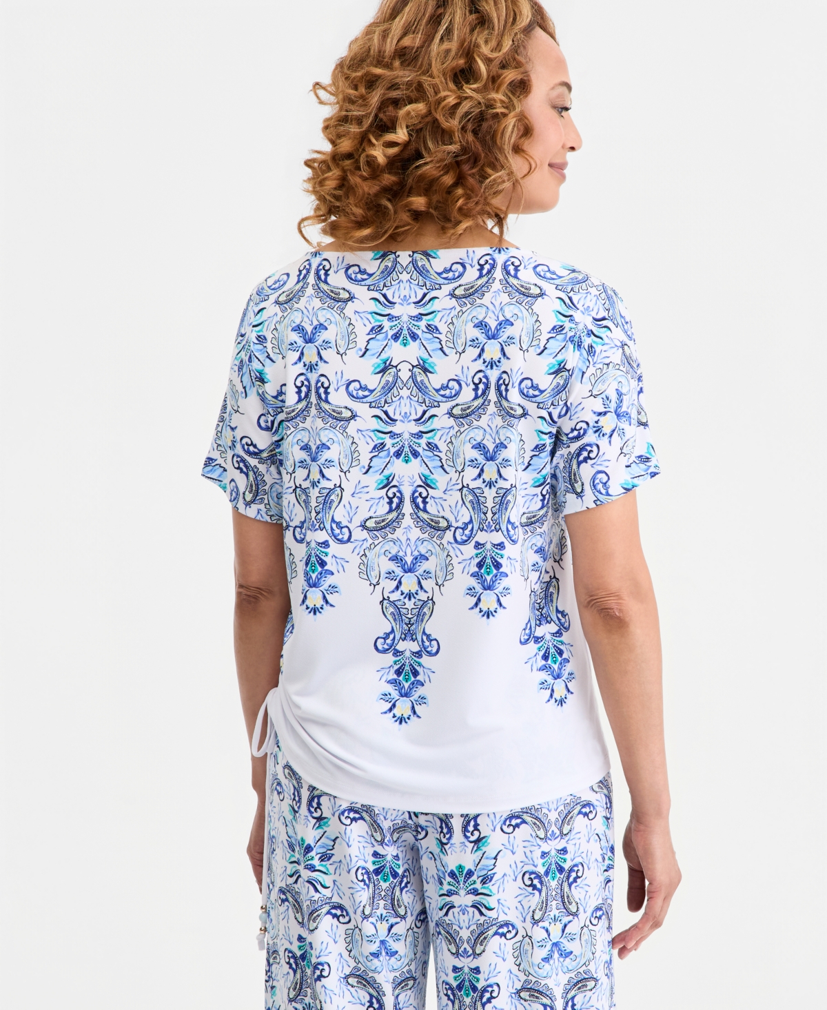 Jm Collection Women's Printed Side Ruched Boat-Neck Top, Macy's Exclusive