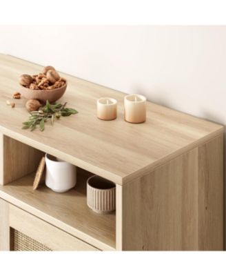 2 Pack Rattan Sideboard Buffet Cabinets, Sideboard Cabinets with 2 Doors, Modern Accent Storage Console Tables, for Dining Room, Entryway