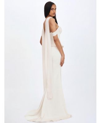 Women's Jessalyn Ivory Sweetheart Peplum Mermaid Wedding Dress with Chiffon Scarf