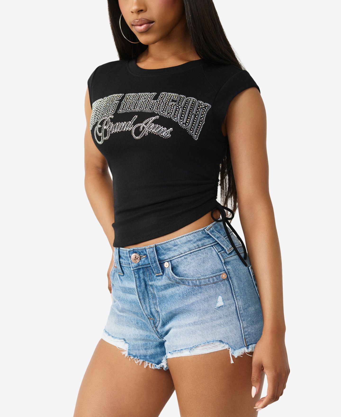 Женский топ True Religion Crystal Side Ruch Baby Top, цвет: Угольно-чёрный — фото 3