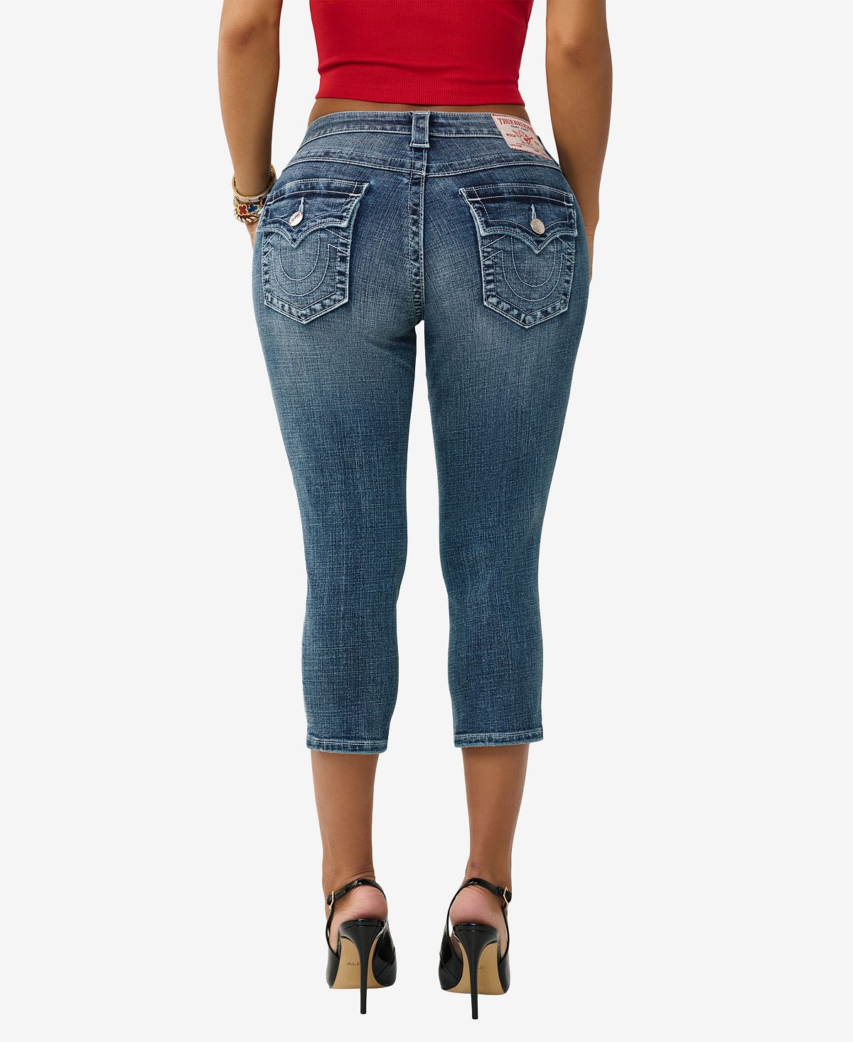 True Religion Women's Jennie Skinny Mid-Rise Flap Capri Jeans view 4 — MAYCSS fashion products