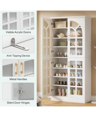 68.94" Tall Shoe Cabinet with Doors and Led Lights Set of 2, 8-Tier Wooden Shoe Rack Organizer with Adjustable Shelves