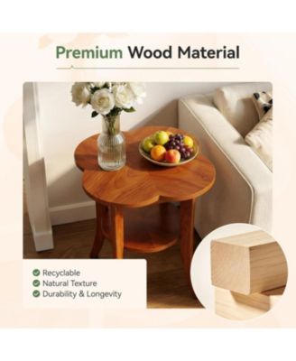 Solid Wood End Table Set of 2, 2-Tier Sofa Side Table with Storage Shelf, Mid Century Modern Wooden Bedside Nightstand, Walnut