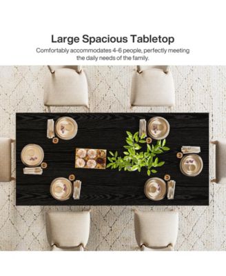 Dining Table for 4-6, Farmhouse Kitchen Table with Heavy Duty Pedestal, Rectangular Wooden Dinner Furniture, Black