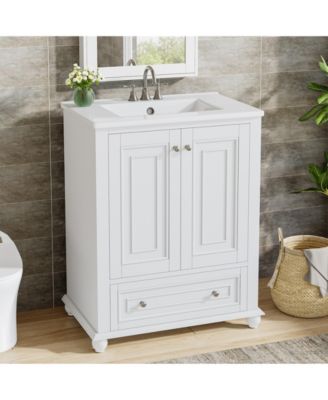 24" Modern Freestanding Solid Wood Bathroom Vanity with Ceramic Sink, Adjustable Shelf Storage, Soft-Close Cabinet & Drawer