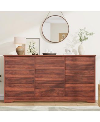 Wooden Dresser with 9 Drawers, Tall Modern Closet with Deep Storage, Large Chest of Drawers with Wide Top, Long Storage Dresser for Bedroom