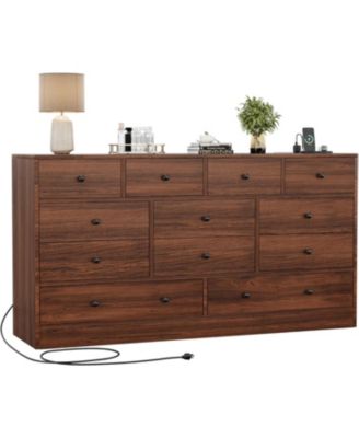 12 Drawer Dresser for Bedroom, 61 in Long Modern Dresser TV Stand with Charging Station, Large Wooden Chest Od Drawers for Nursery, Closet
