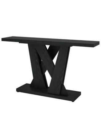 55-Inch Farmhouse Console Table, Entryway Table with Geometric Base, Narrow Sofa Table Rustic Wood Hallway Table