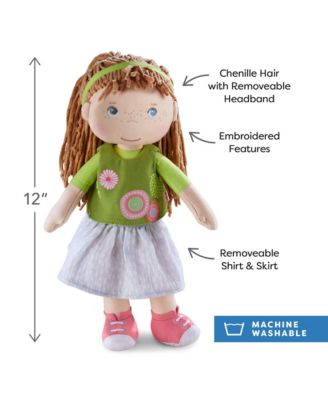 12" Soft Baby Doll Hedda with Brown Hair, Blue Eyes and Embroidered Face, Washable Toddler Doll for 18 Months+