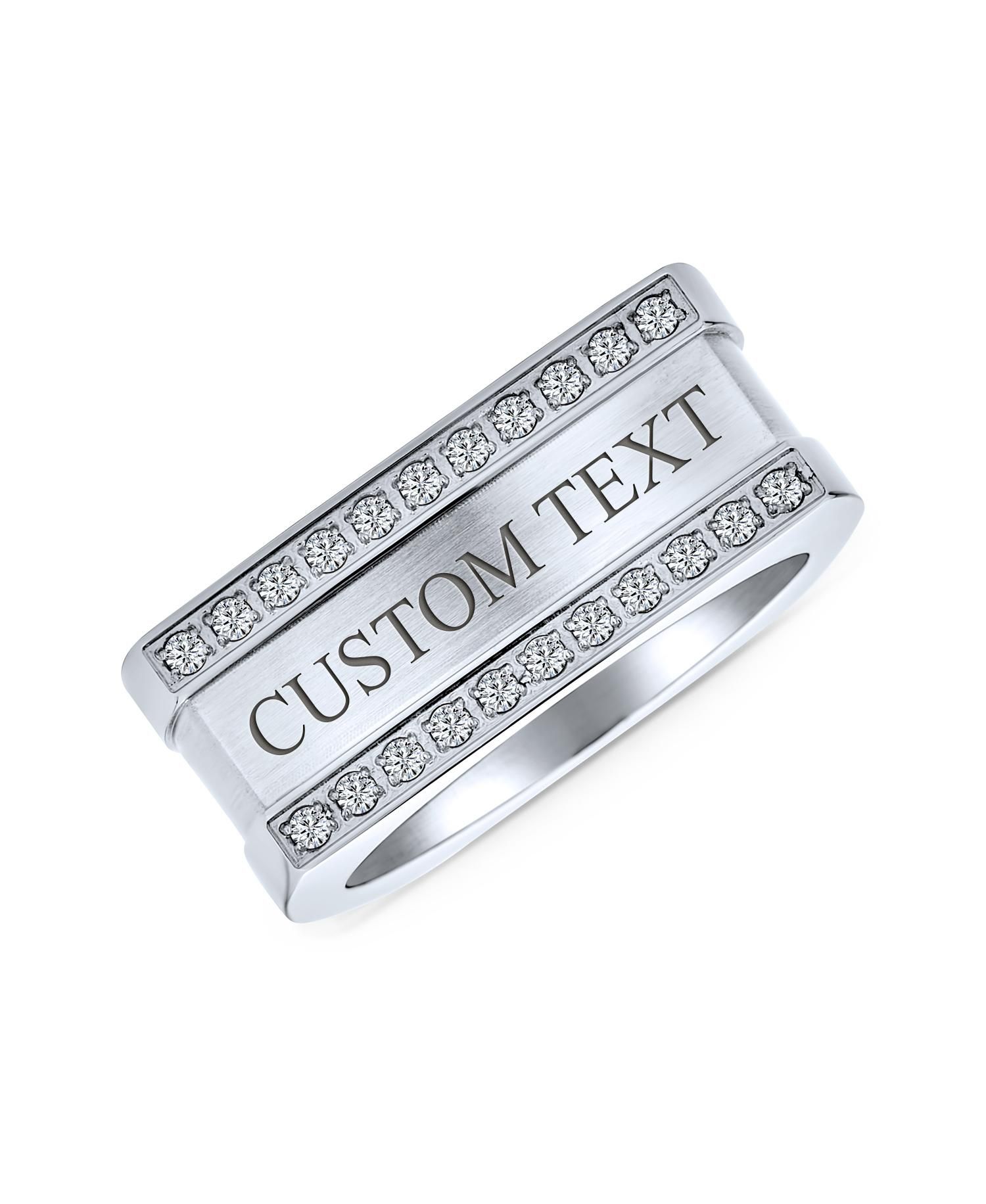 Greek Key Geometric Pave CZ Accent Cubic Zirconia Cross Mens Rectangle Signet Statement Band Ring For Men Stainless Steel