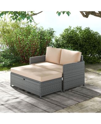 2 PCS Patio Loveseat w/ 31 Gal Multifunctional Storage Ottoman and Soft Cushions