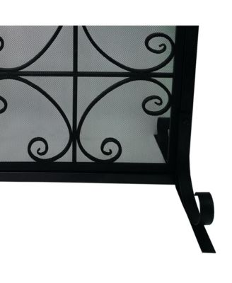 Iron Fireplace Screen 43 Inch with Scrollwork and Mesh Design