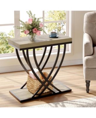 Side Table, 2-Tier Narrow End Table for Living Room, Industrial Nightstand with Metal Frame, Small Bedside Tables