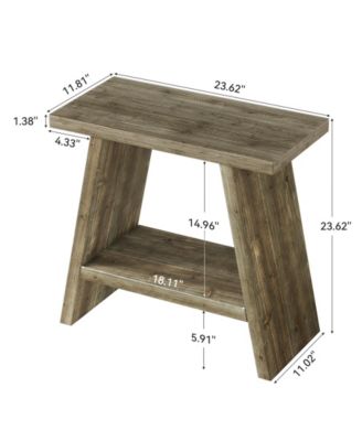 Solid Wood End Table for Living Room, Narrow Small Side Table with 2-Tier Storage