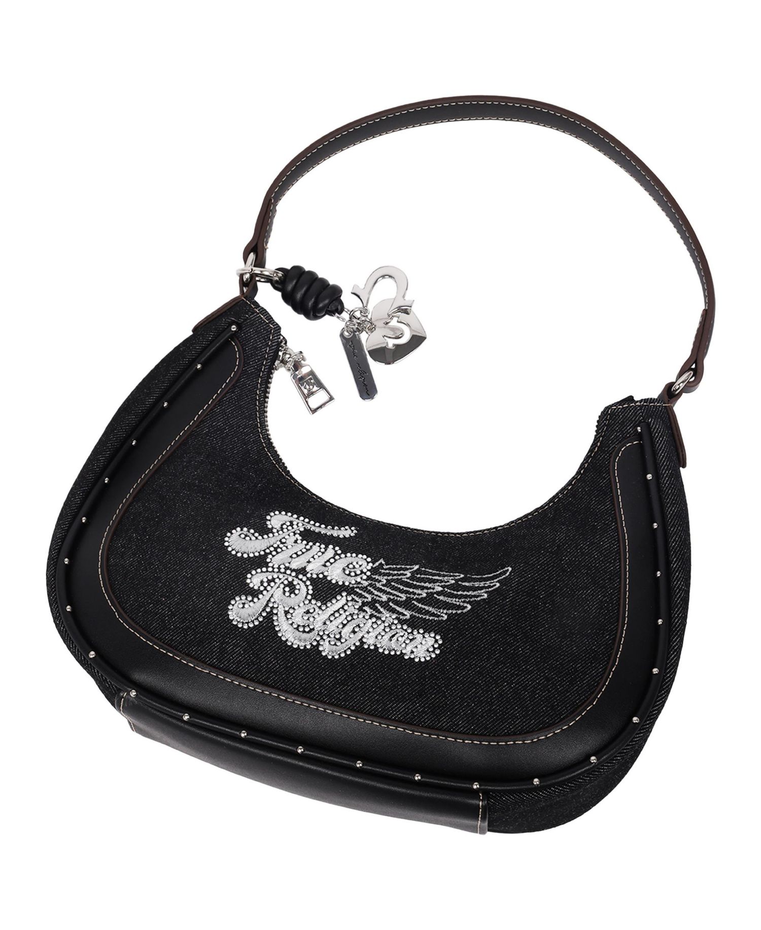 Wing Motif Hobo Bag with Trim